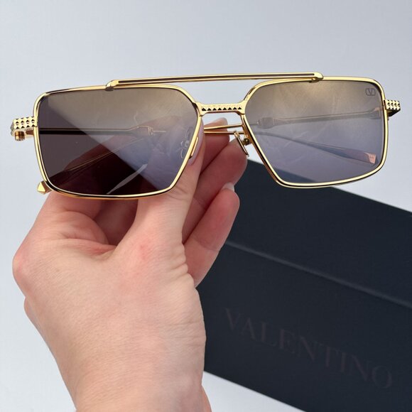 Valentino V-SEI VLS 111B 58 Women Sunglasses Titanium Gold Brown Gradient Mirror - Picture 3 of 12